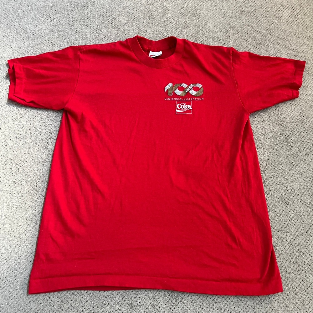Vintage 1986 Coca-Cola Centennial Celebration T-Shirt Red Signal Tag USA Made L